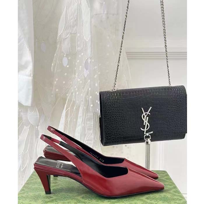 G*u*i women gg slingback pump dark red leather interlocking g square upper mid-heel