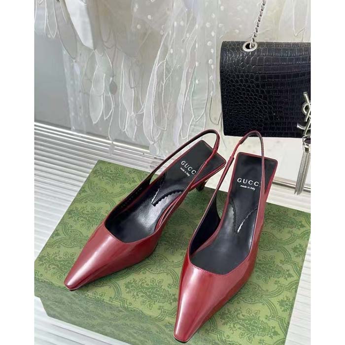 G*u*i women gg slingback pump dark red leather interlocking g square upper mid-heel
