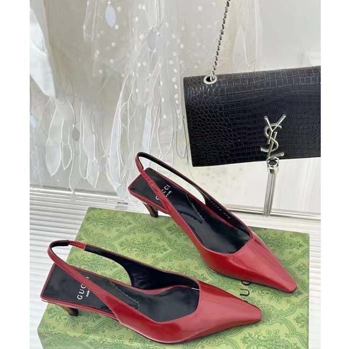 G*u*i women gg slingback pump dark red leather interlocking g square upper mid-heel