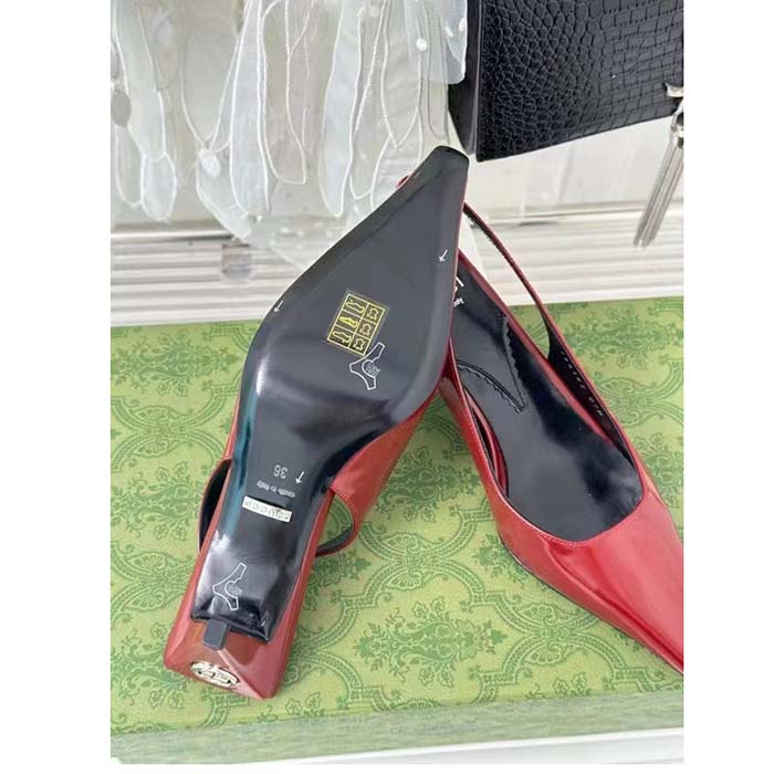 G*u*i women gg slingback pump dark red leather interlocking g square upper mid-heel