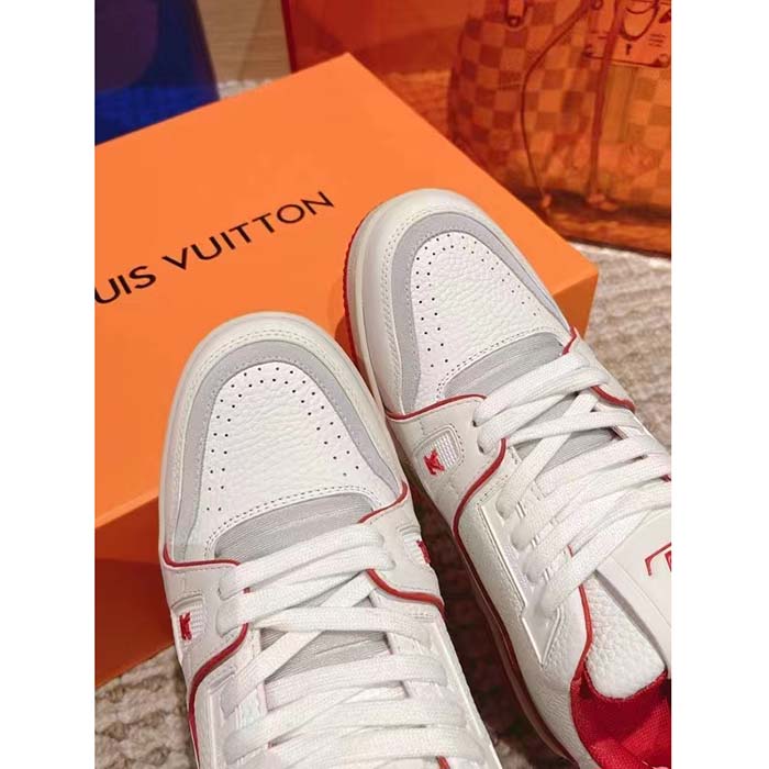 Louis Vuitton Unisex LV Trainer Sneaker Red Calf Leather Rubber Outsole Initials