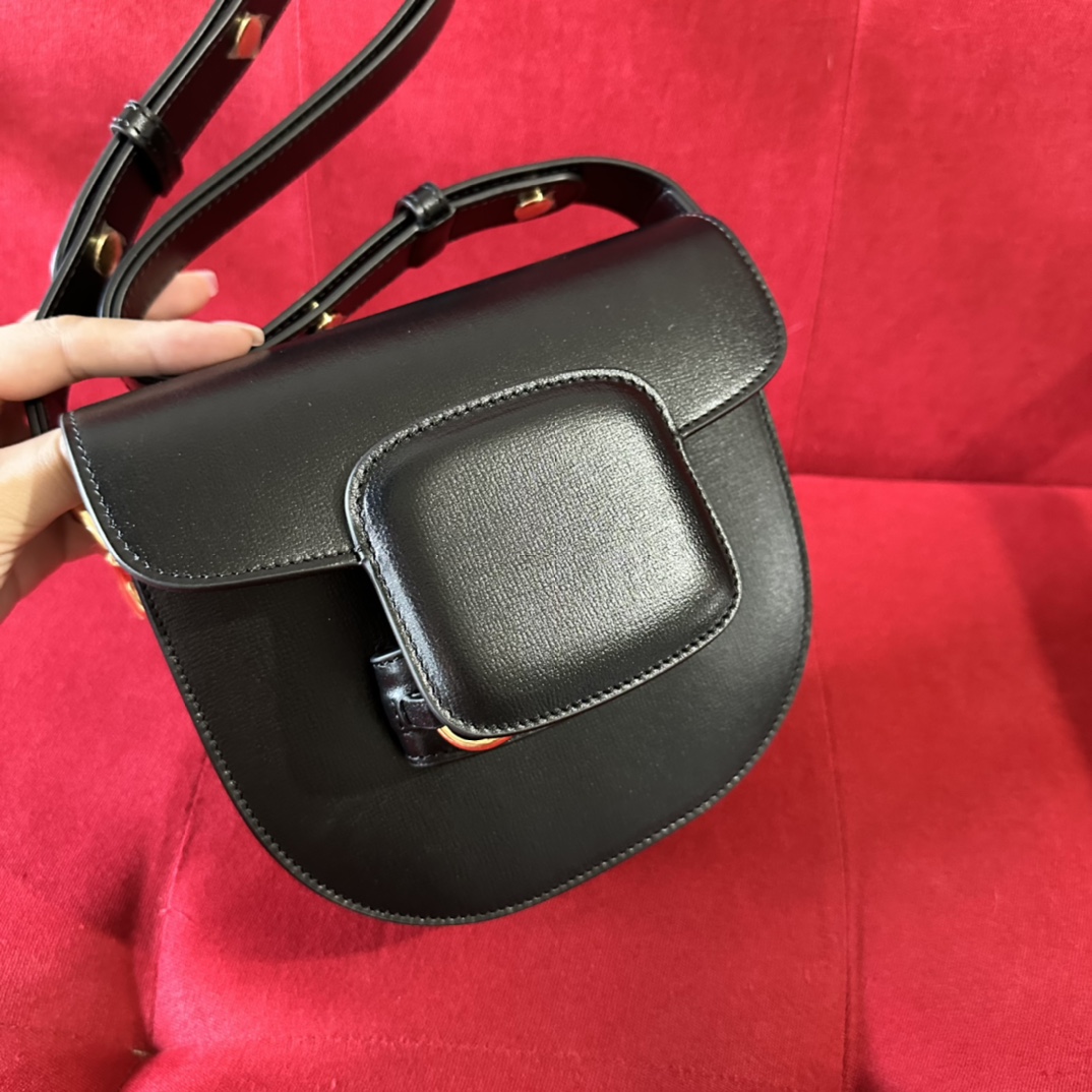 G*u*i gg women G*u*i horsebit 1955 mini rounded bag black leather cotton linen lining