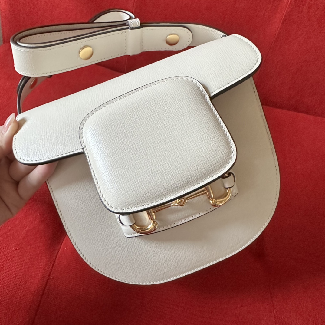 G*u*i gg women G*u*i horsebit 1955 mini rounded bag white leather cotton linen lining