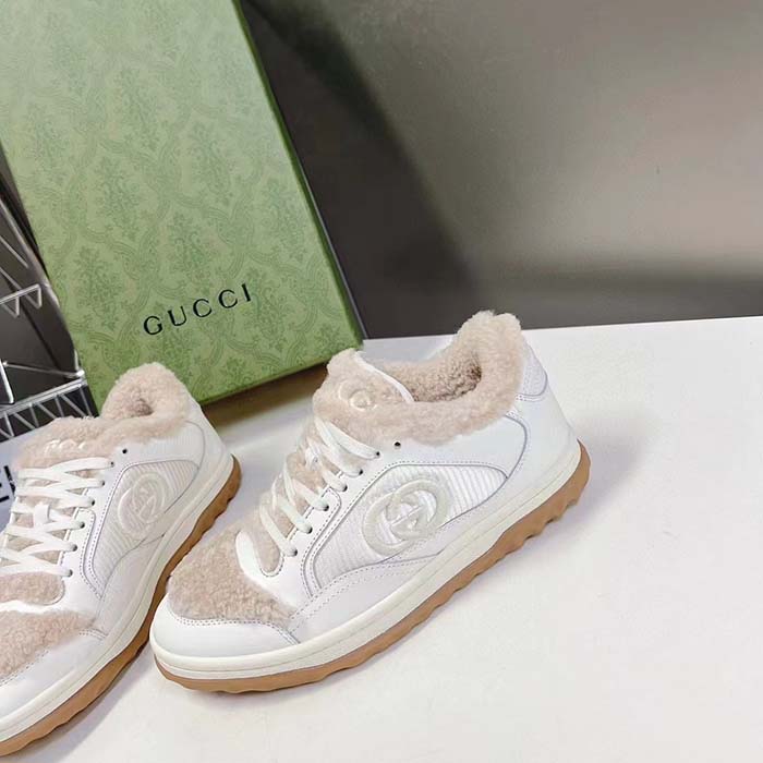G*u*i gg unisex mac80 sneaker off white leather merino wool round toe rubber flat
