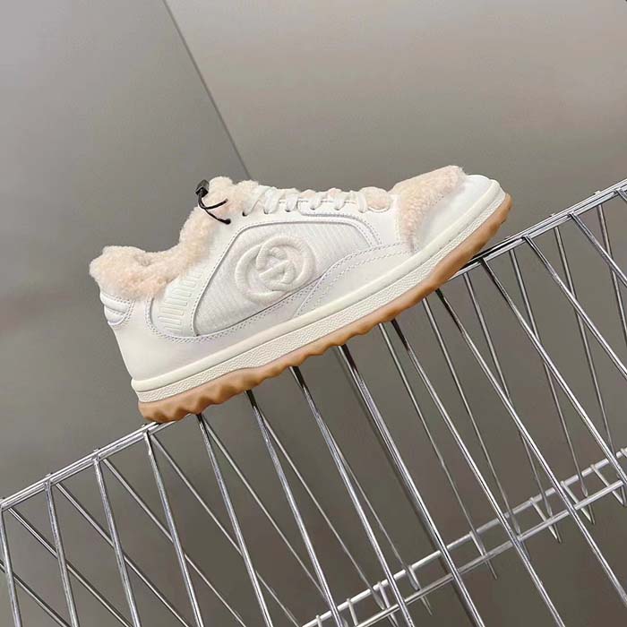 G*u*i gg unisex mac80 sneaker off white leather merino wool round toe rubber flat