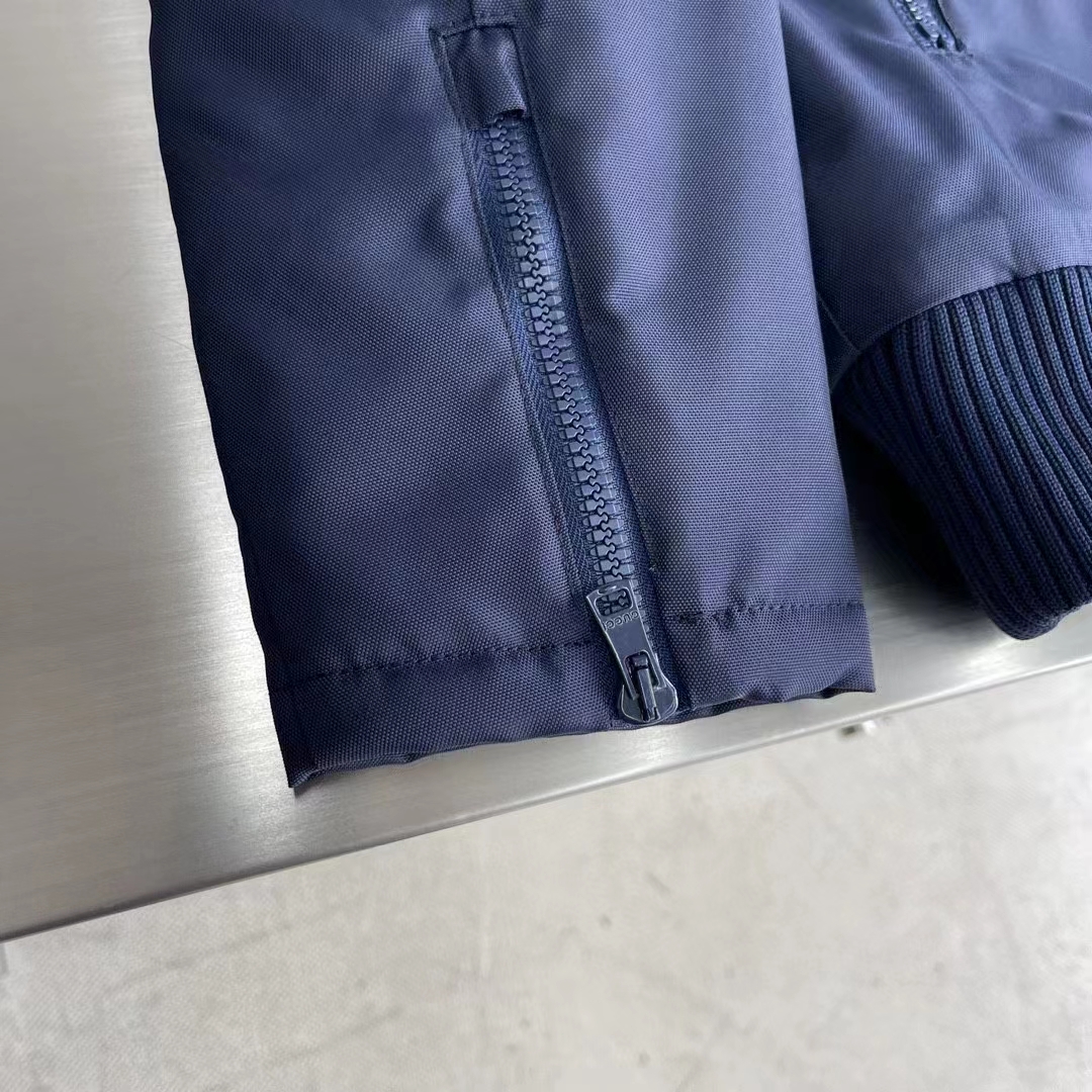 G*u*i men gg nylon canvas zip jacket dark blue interlocking g embroidered high neck