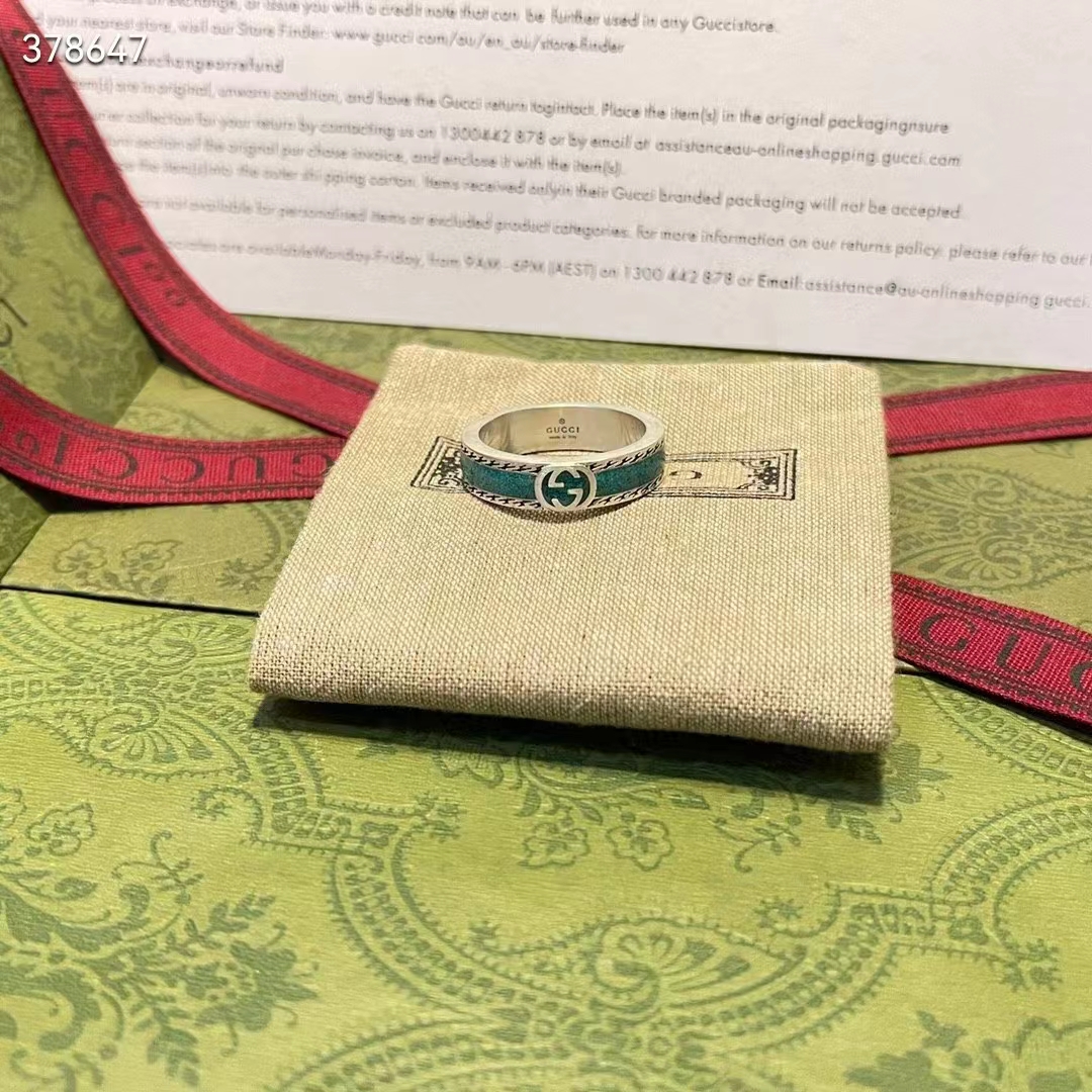 G*u*i unisex gg ring interlocking g 925 sterling silver turquoise enamel textured trim