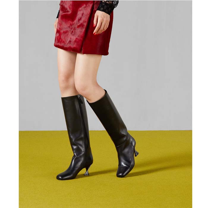 G*u*i women gg boot black leather geometric heel metal inserts mid-heel