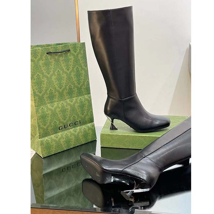 G*u*i women gg boot black leather geometric heel metal inserts mid-heel