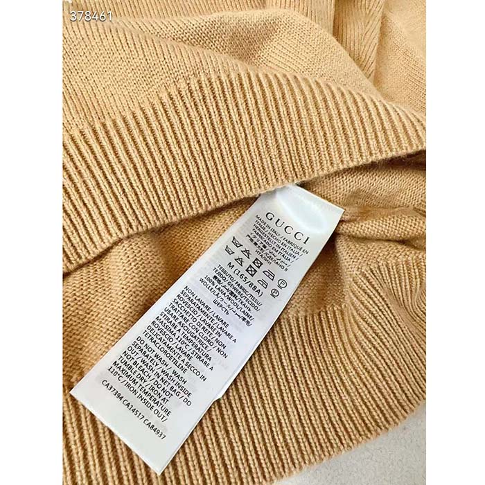 G*u*i women gg wool top G*u*i intarsia camel wool crewneck dropped shoulder long sleeves rib