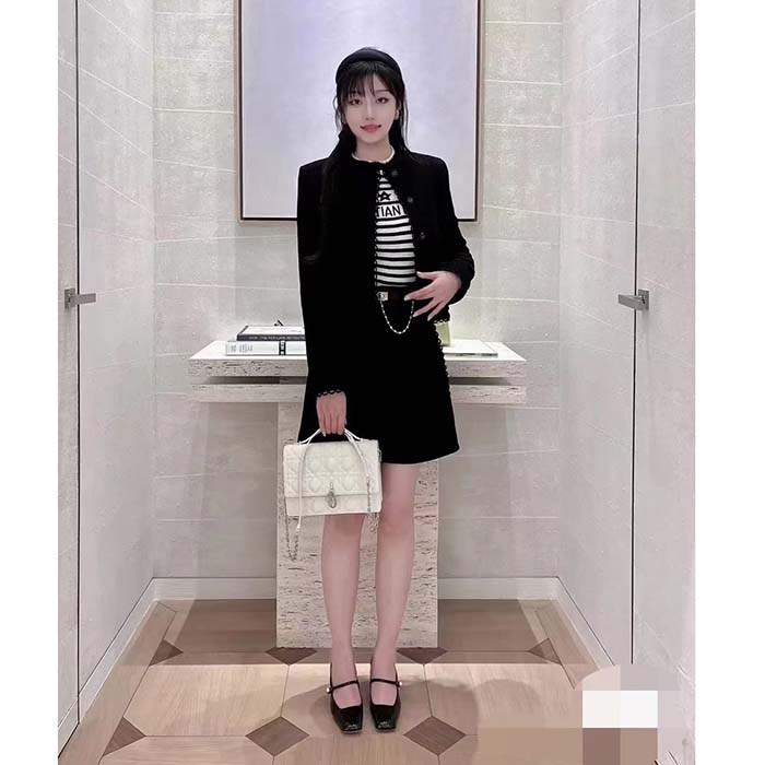 Dior Women CD Cropped Jacket Black Double-Sided Virgin Wool Bouclé