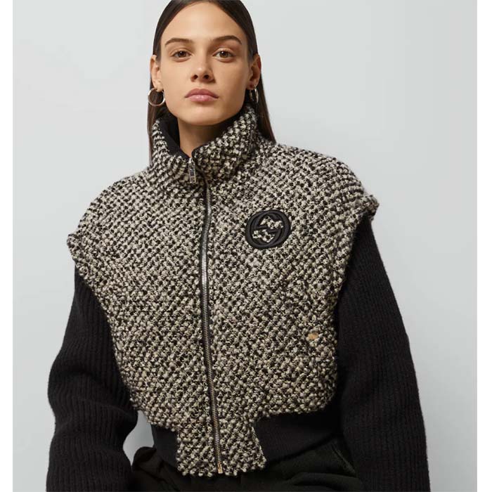 G*u*i gg women bouclé wool jacket interlocking g high neck dropped shoulder