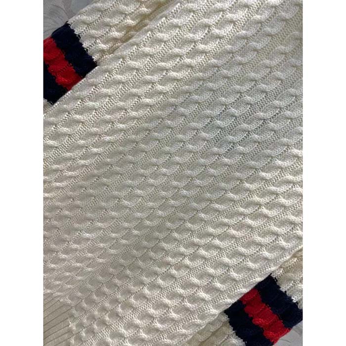 G*u*i gg men cable knit wool cashmere sweater ivory blue red web turtleneck long sleeves