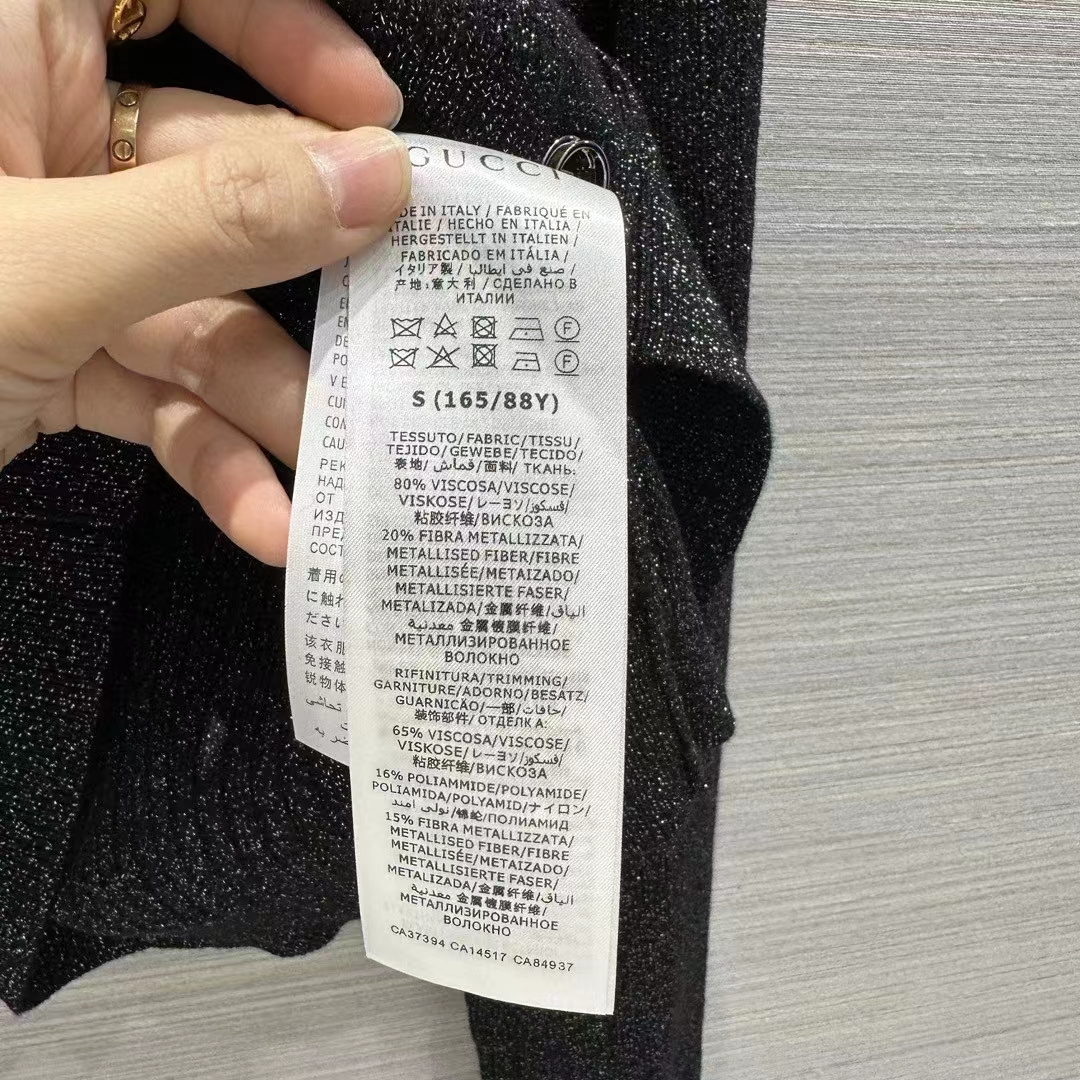 G*u*i gg women rib stitch viscose lamé cardigan interlocking g buttons v-neck long sleeves