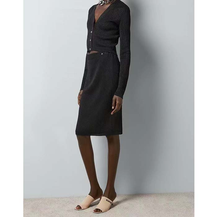 G*u*i gg women rib stitch viscose lamé skirt interlocking g slip lining elastic waist