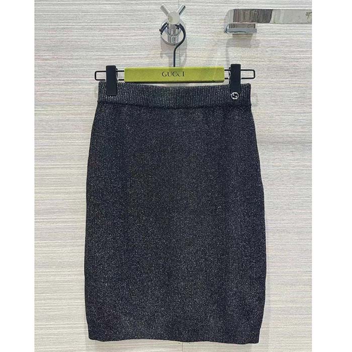 G*u*i gg women rib stitch viscose lamé skirt interlocking g slip lining elastic waist
