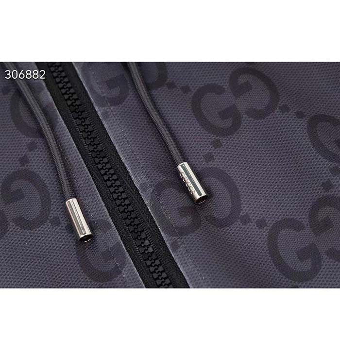 G*u*i men gg jumbo gg zip jacket web dark grey neoprene canvas raglan sleeves