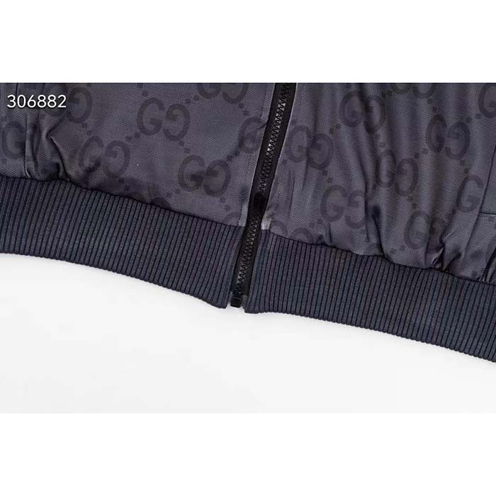 G*u*i men gg jumbo gg zip jacket web dark grey neoprene canvas raglan sleeves