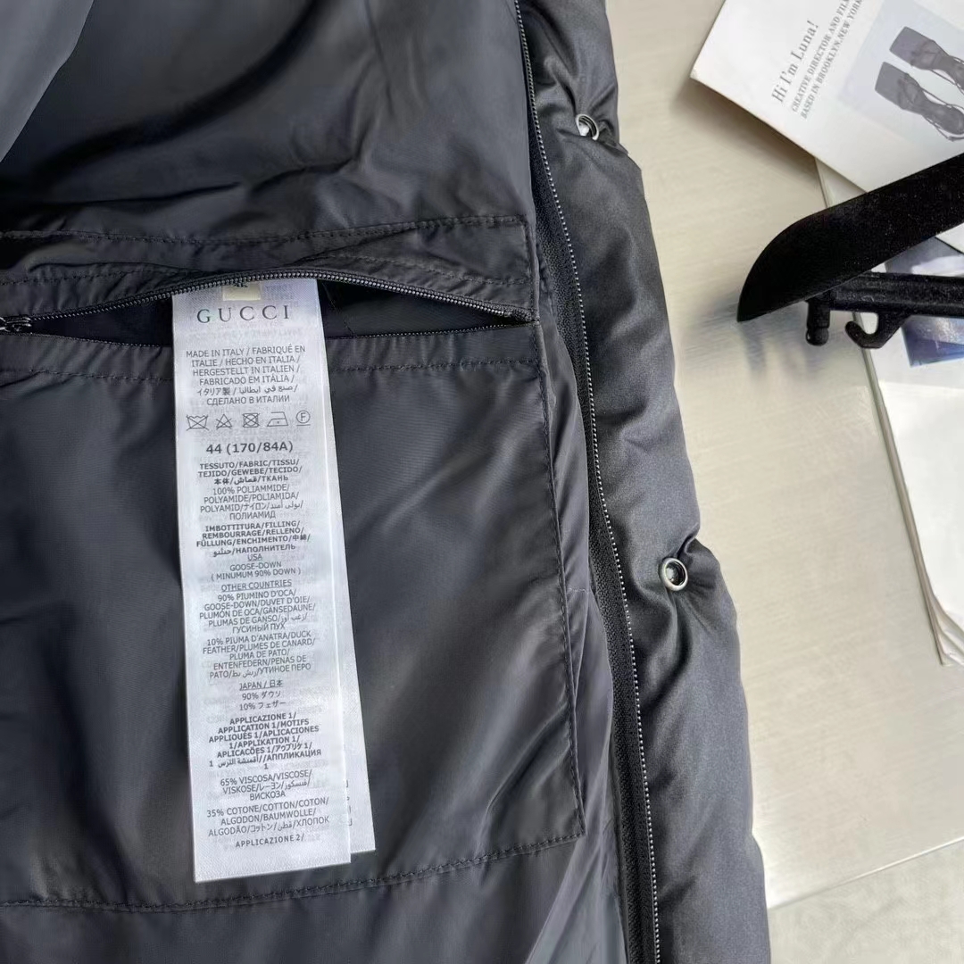 G*u*i men gg water repellant down jacket black water nylon satin zip front zip pockets