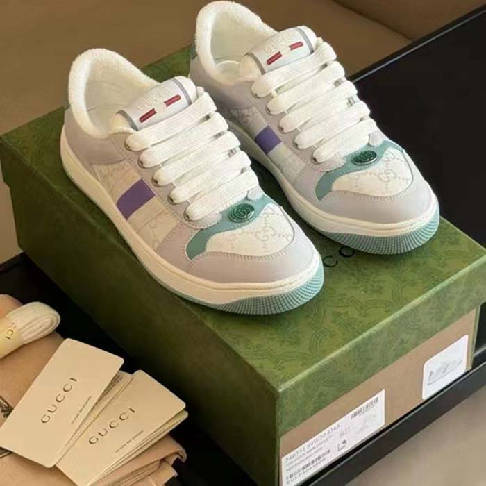 G*u*i unisex gg screener sneaker light blue white canvas bi-color rubber sole