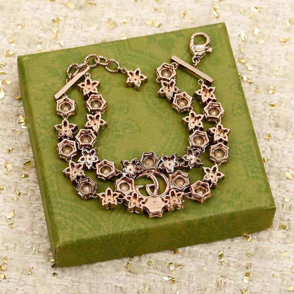 G*u*i women double g crystal flowers bracelet