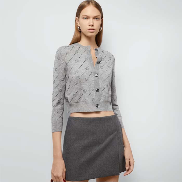 G*u*i women gg cashmere cardigan interlocking g crewneck long sleeves two front pockets