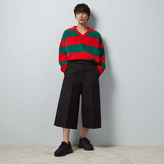 G*u*i men gg felted wool striped sweater v-neck dropped shoulder long sleeves
