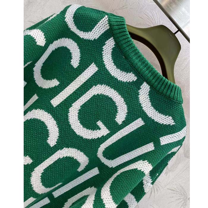 G*u*i men gg wool sweater G*u*i intarsia green crewneck dropped shoulder