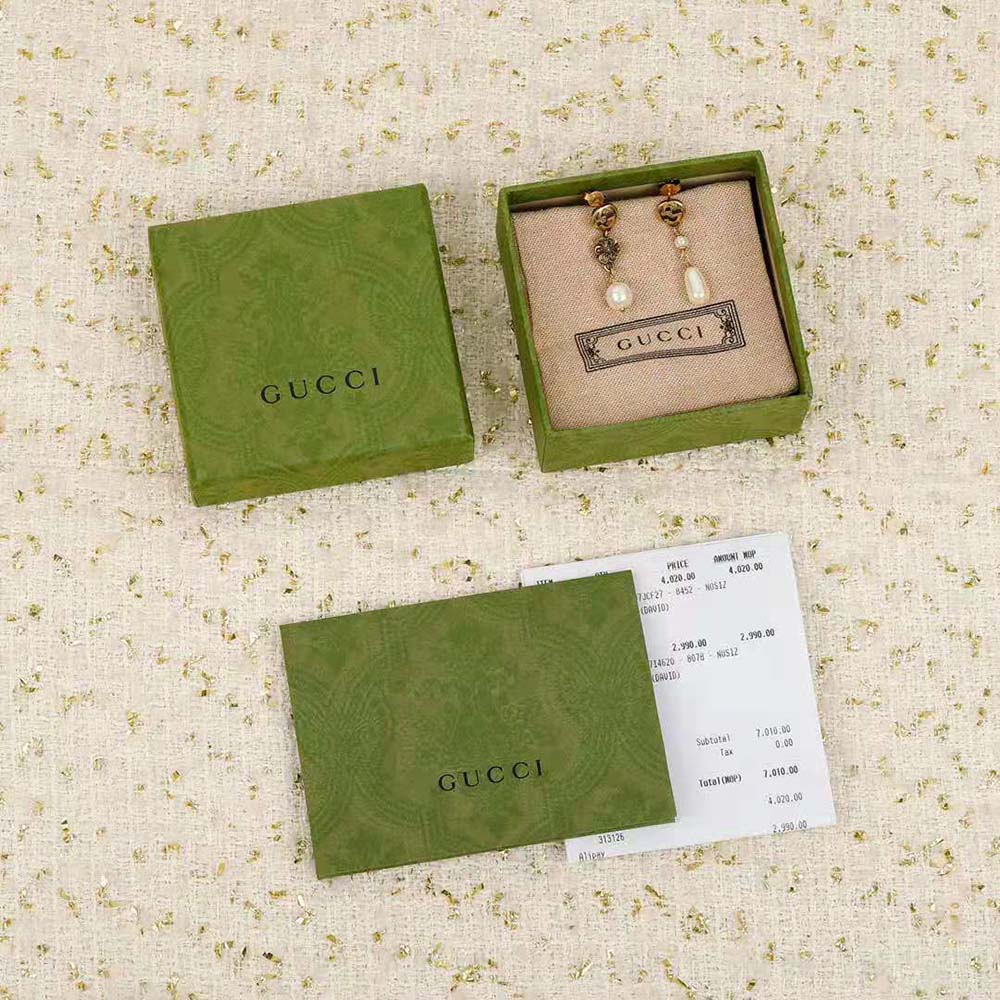 G*u*i women interlocking g flower pearl earrings