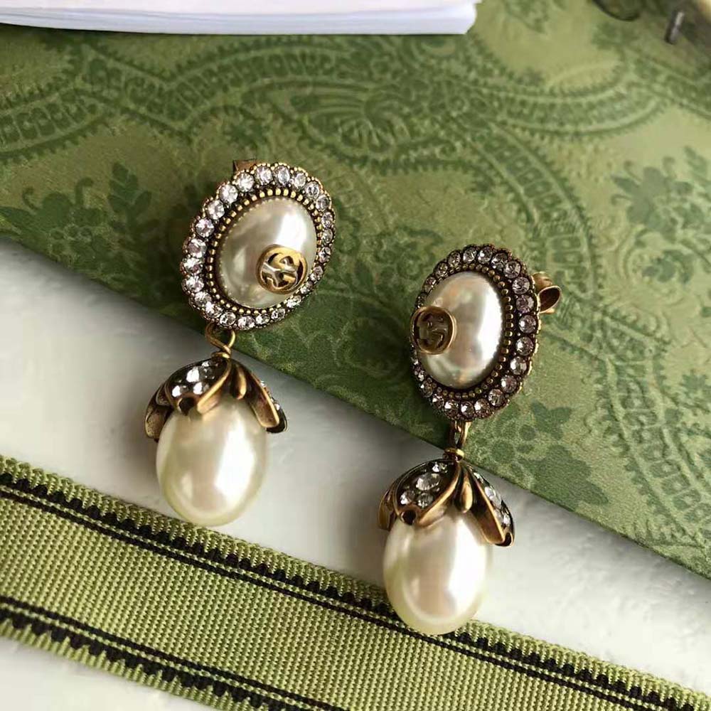 G*u*i women interlocking g pearl earrings