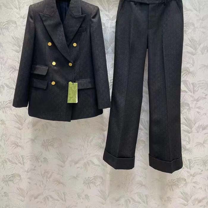 G*u*i women light gg canvas single-breasted jacket peak lapel flap pockets