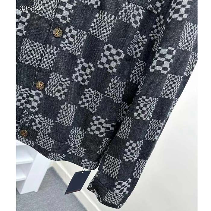 Louis Vuitton Men LV Distorted Damier Denim Jacket Cotton Indigo Blue Regular Fit