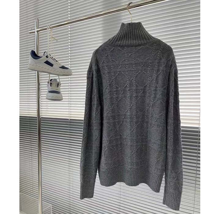 Dior Men CD Dior Icons Sweater Gray Cashmere Knit Stand Collar All-Over Cannage Motif