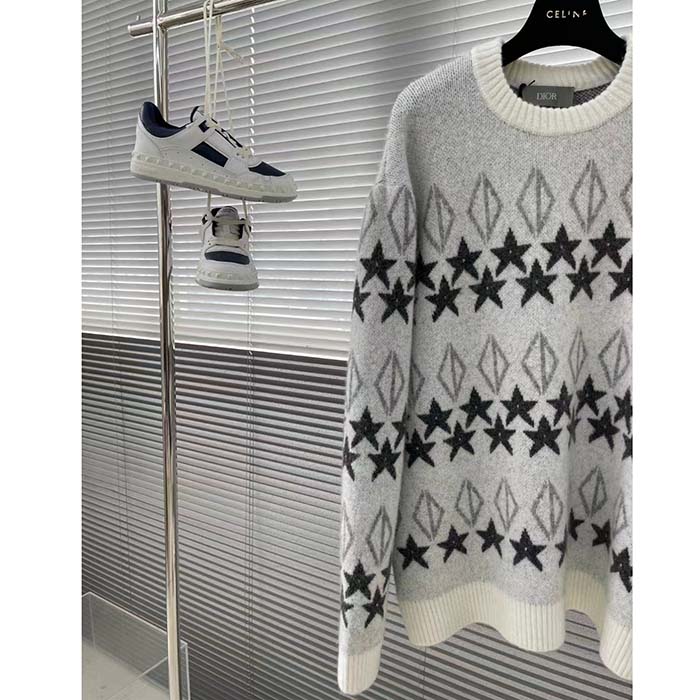 dior men dior and peter doig cd Di*m*nd sweater gray wool jacquard