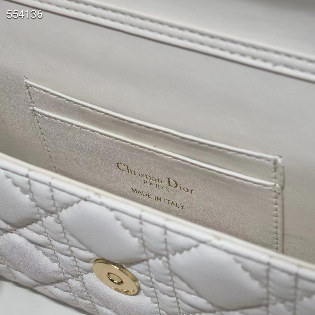 Dior Women CD Lady Dior Phone Pouch Latte Cannage Lambskin Removable Chain Strap
