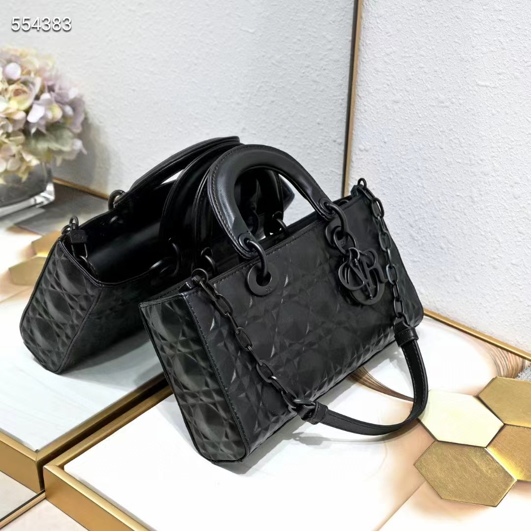 dior women cd medium lady d-joy bag black cannage calfskin Di*m*nd motif reference m0540snea_m900