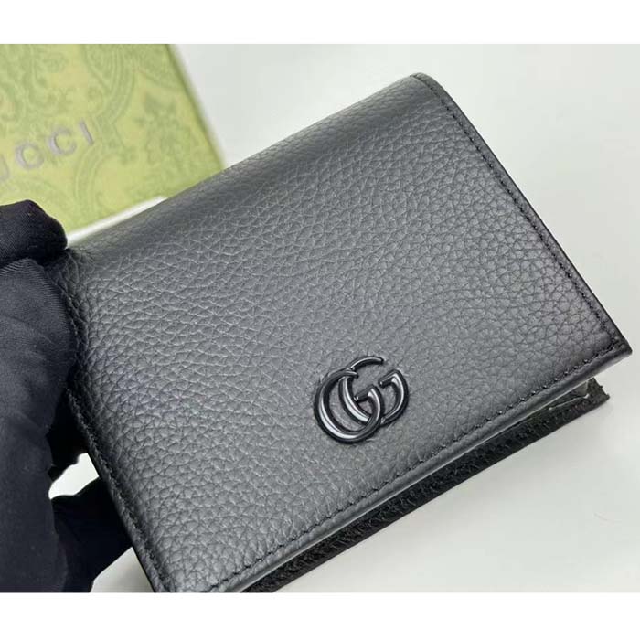 G*u*i gg unisex leather card case wallet black leather double g style ‎456126 17wen 1000
