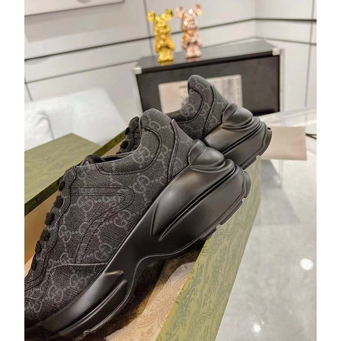 G*u*i unisex gg rhyton sneaker black gg supreme canvas rubber sole mid-heel
