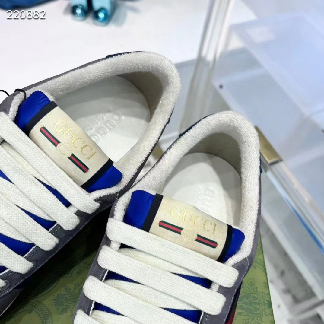 G*u*i unisex gg screener sneaker grey suede maxi gg canvas bi-color rubber low heel style ‎576223 faa3t 4551