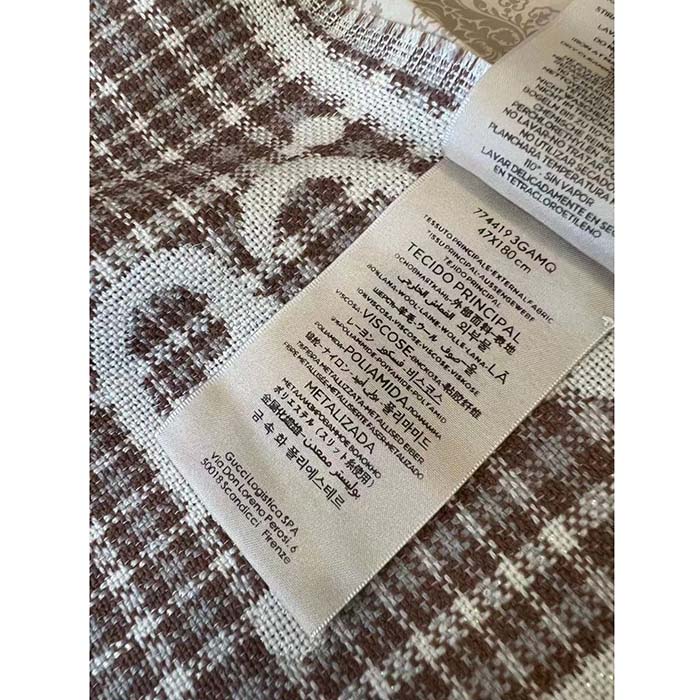 G*u*i unisex gg wool jacquard scarf ivory beige houndstooth fringe trim