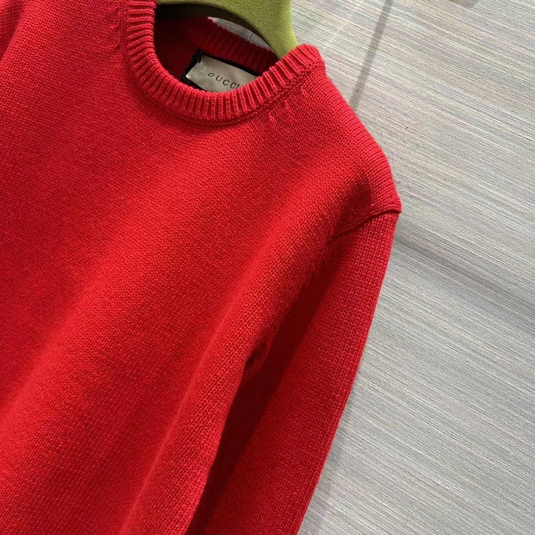 G*u*i women gg red wool top G*u*i intarsia crewneck dropped shoulder long sleeves