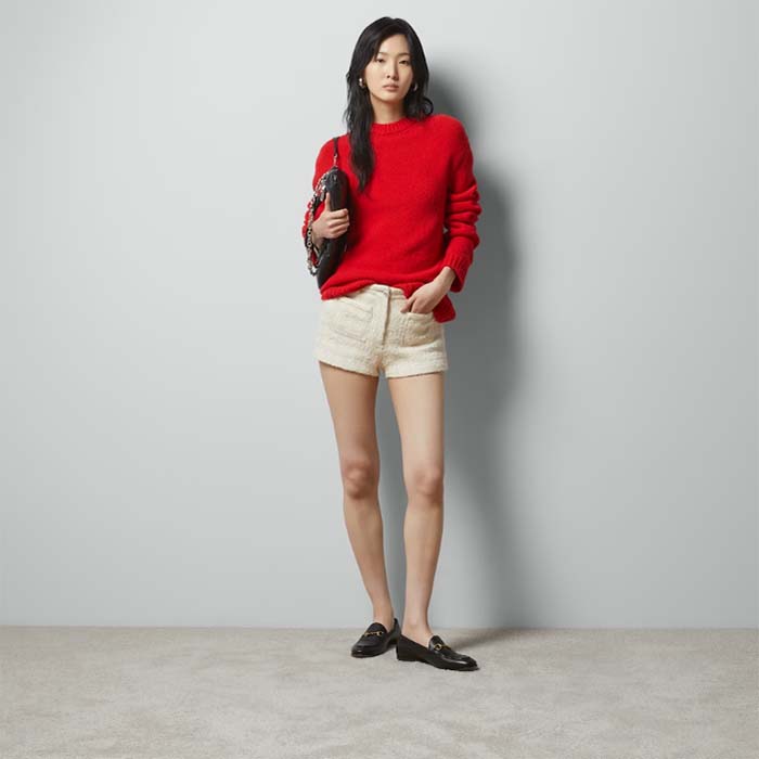 G*u*i women gg red wool top G*u*i intarsia crewneck dropped shoulder long sleeves