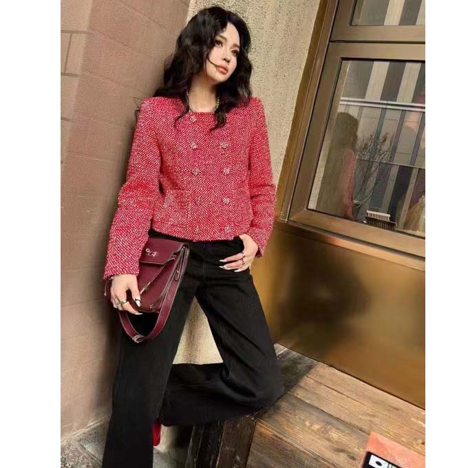 G*u*i women gg tweed jacket lined collarless double-breasted two front pockets
