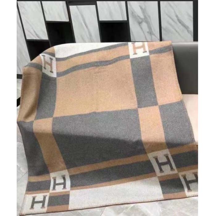 Hermes Unisex Wool Cashmere Pink Grey Beige Multifunction Blanket Scarf