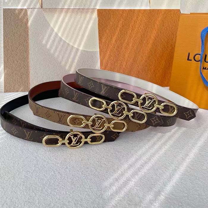 Louis Vuitton Unisex LV Circle Prime 20 MM Reversible Belt Cream Color Calf Leather Verso Side