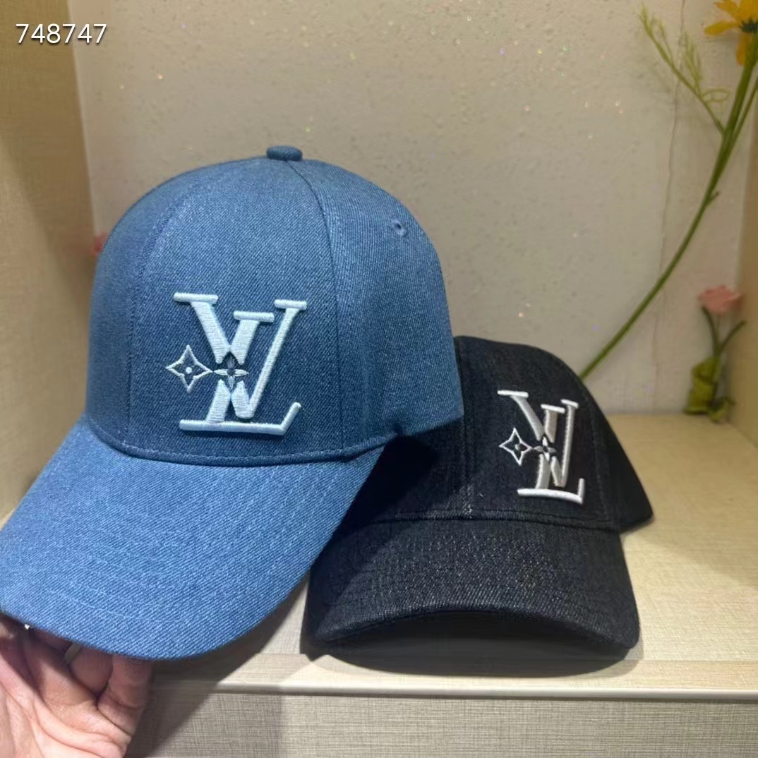 Louis Vuitton Unisex LV Denim Cap Navy Blue Cotton Embroidered LV Fall Signature