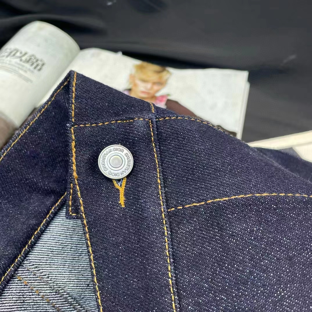 Dior Men CD Cropped Jacket Deep Blue Cotton Denim Bee Unlined
