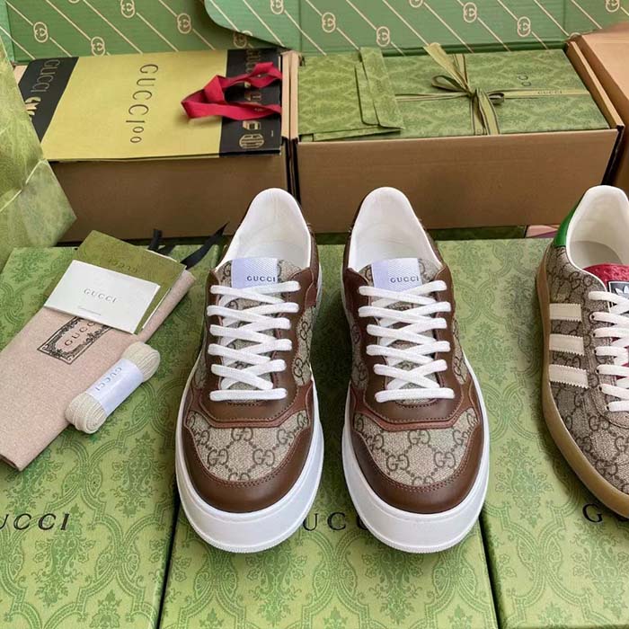 G*u*i unisex gg sneaker brown leather rubber sole mid-heel