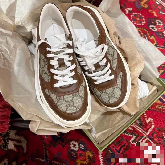 G*u*i unisex gg sneaker brown leather rubber sole mid-heel