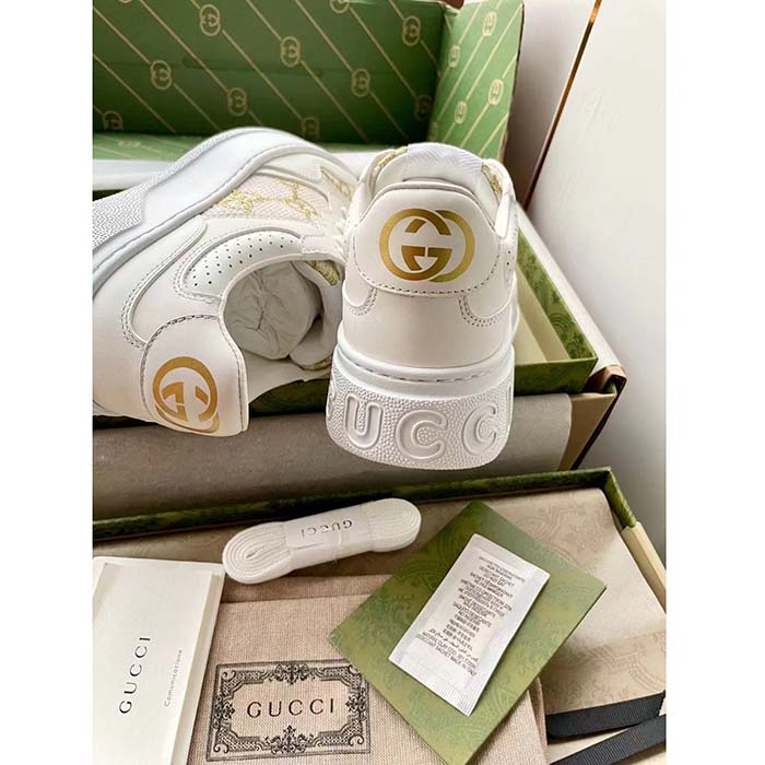 G*u*i unisex gg sneaker white leather lace-up mid-heel